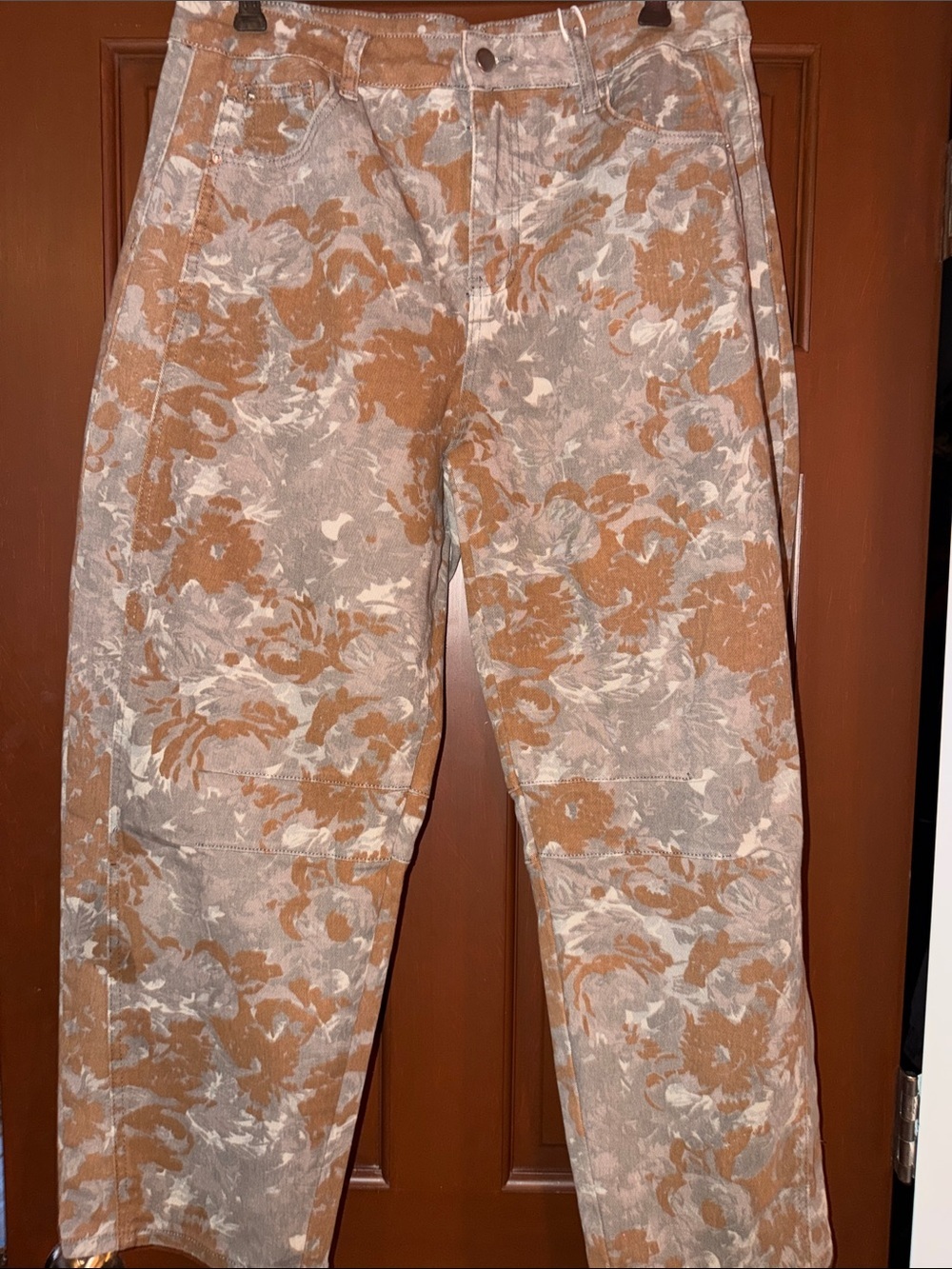 Loveimgs Floral Barrel Leg Jeans Women’s XL Brown Gray Cropped NWT